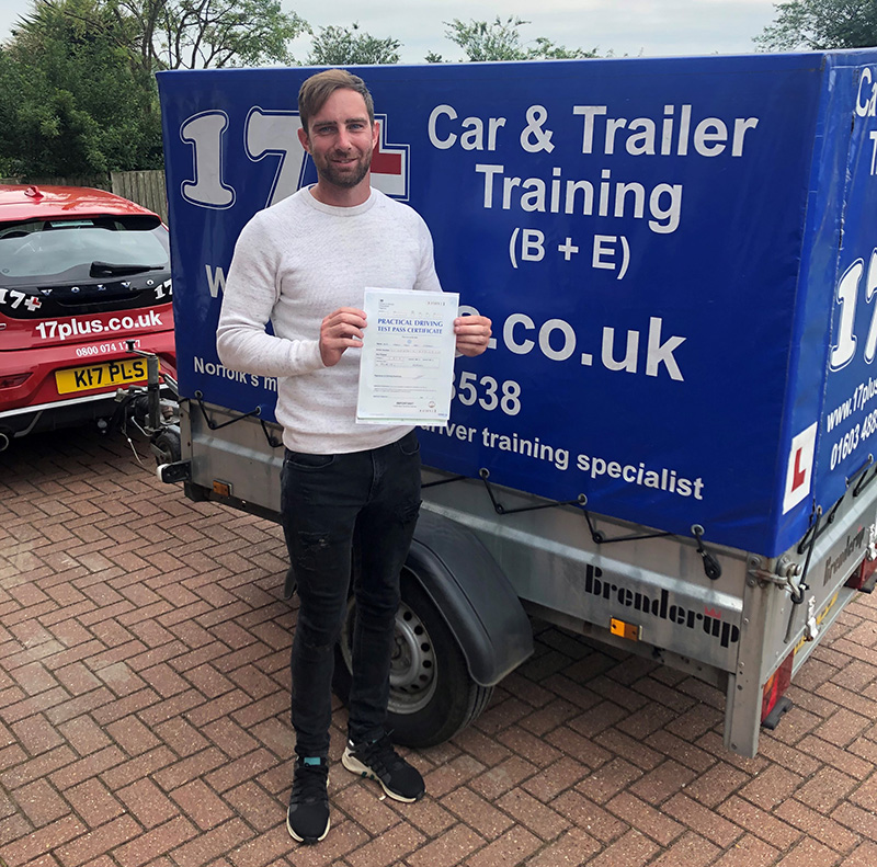 Passed learner using our trailer training in Norwich, Norfolk
